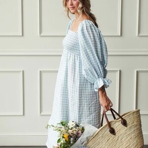 ATLANTA LINEN DRESS IN BLUE VICHY
